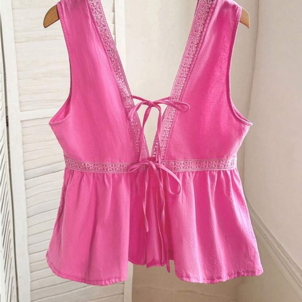 Pink Lace-Up Tank Top